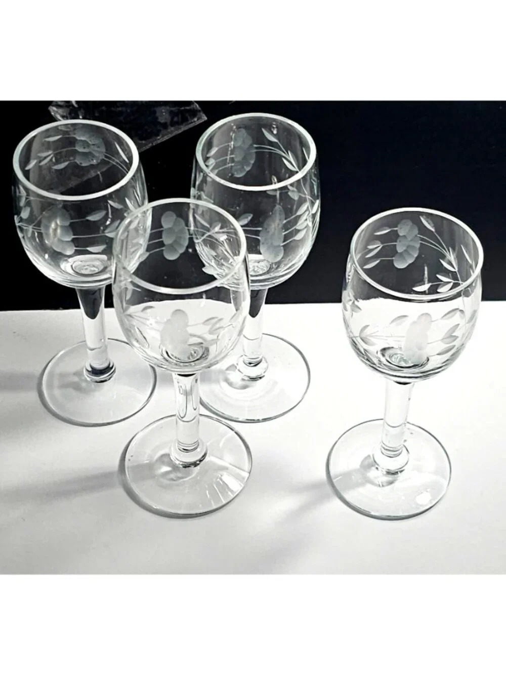 4 Princess House Heritage Cordial Glasses Etched Floral Vintage Crystal 1oz glas